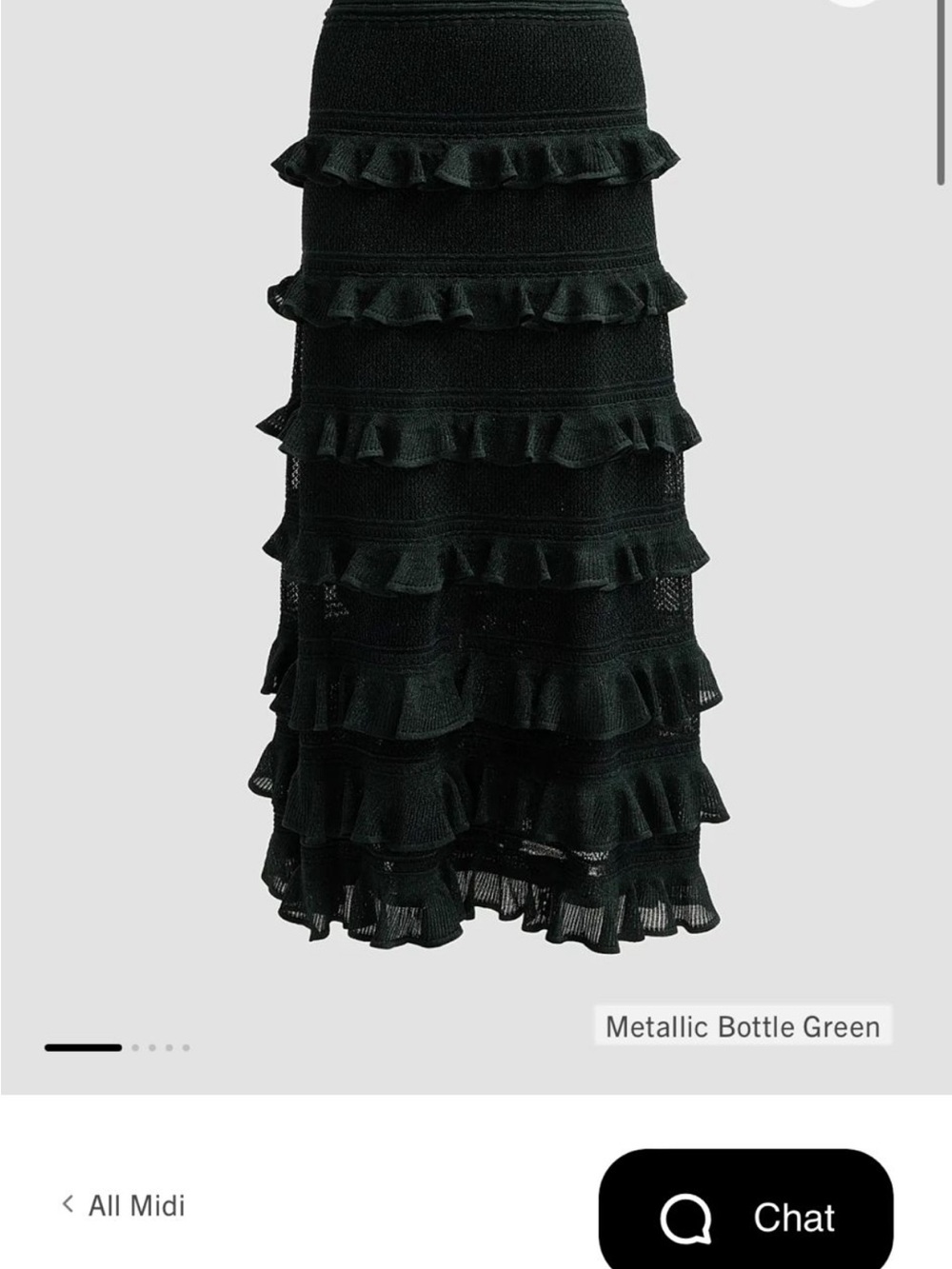 Zimmermann Metallic Bottle Green Ruffle Knit Midi Skirt